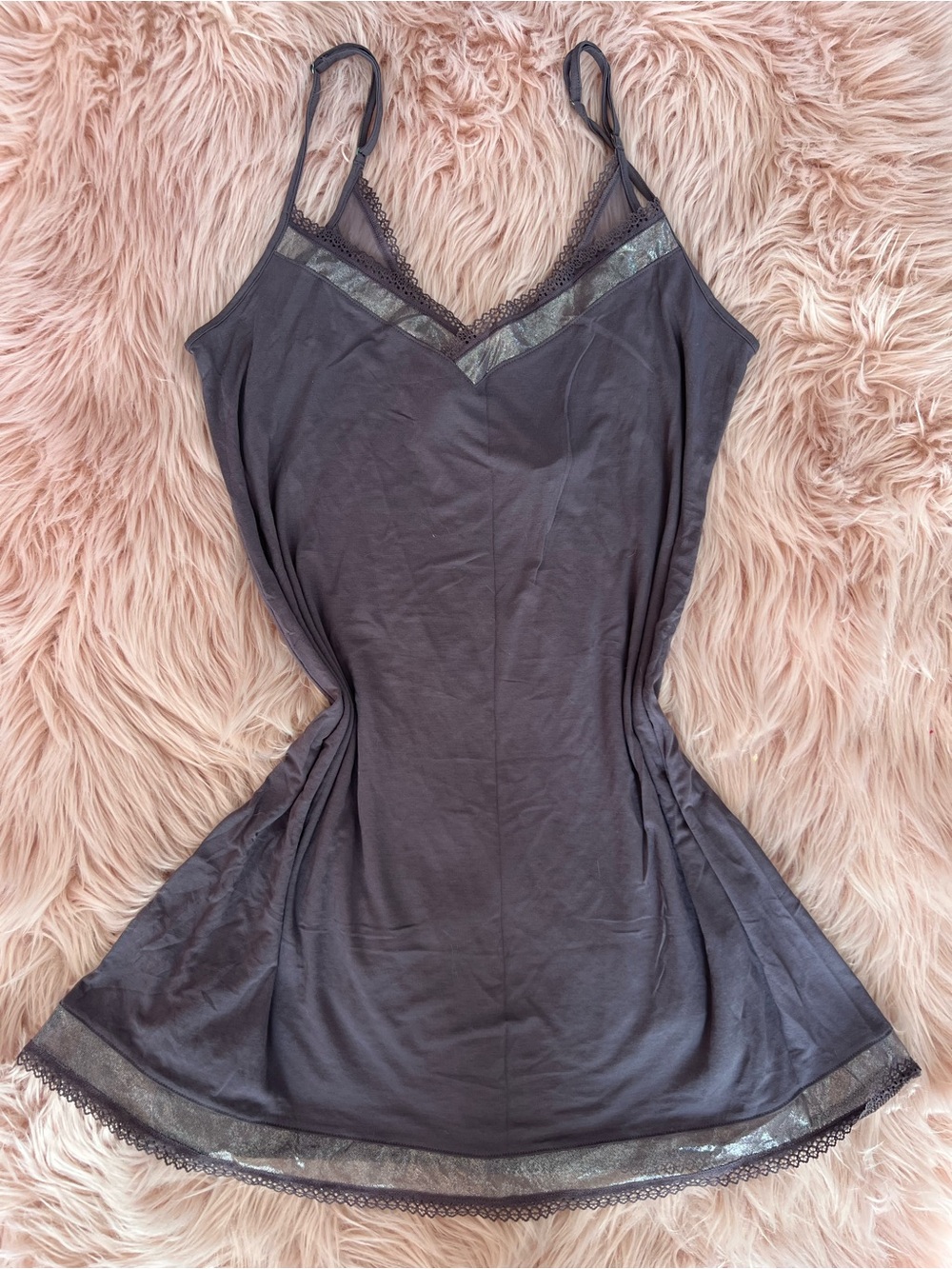 Victoria's Secret Grey/Purple Slip with Shimmery Trim Medium